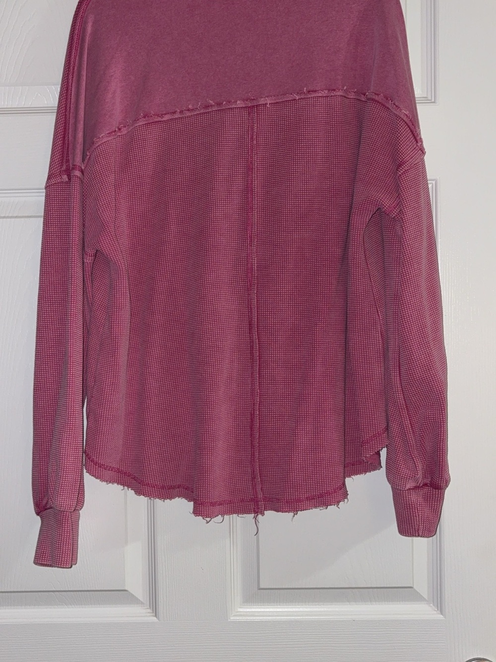 Women’s Pink Long-Sleeve Waffle-Knit Henley Top - Picture 3 of 3